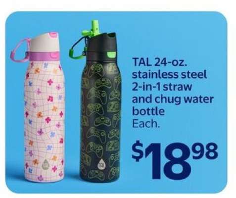 TAL 24-oz. stainless steel 2-in-1 straw and chug water bottle