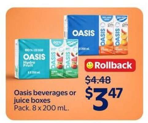 Oasis beverages or juice boxes
