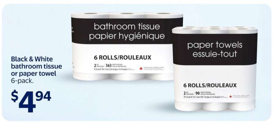 Black & White bathroom tissue or paper towel 6-pack