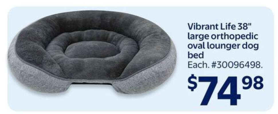 Vibrant Life 38" Large Orthopedic Oval Lounger Dog Bed