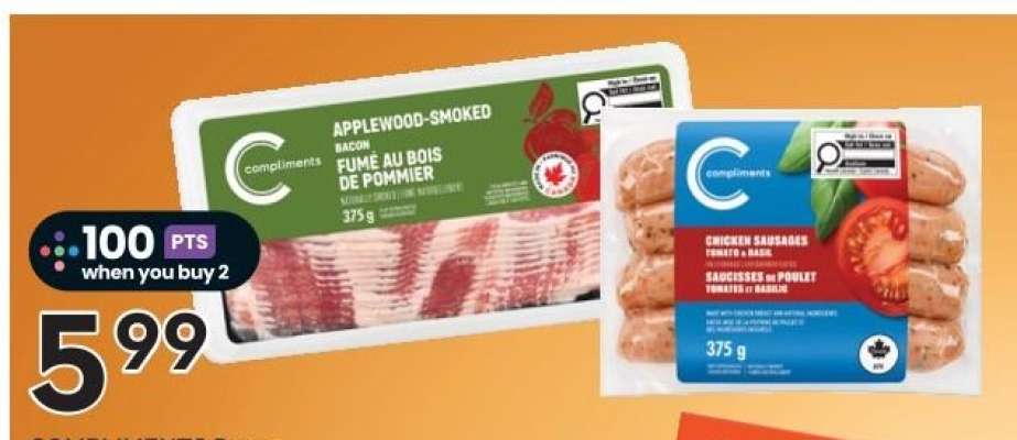 Compliments Applewood-Smoked Bacon or Chicken Sausages