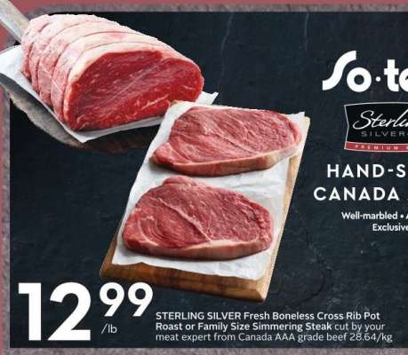 STERLING SILVER Fresh Boneless Cross Rib Pot Roast or Family Size Simmering Steak