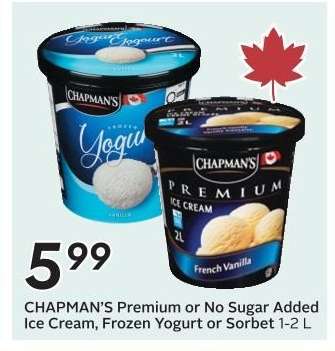 CHAPMAN'S Premium or No Sugar Added Ice Cream, Frozen Yogurt or Sorbet