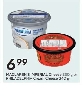 MACLAREN’S IMPERIAL Cheese or PHILADELPHIA Cream Cheese