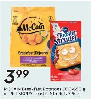 MCCAIN Breakfast Potatoes or PILLSBURY Toaster Strudels