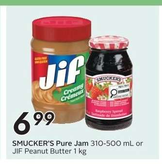 SMUCKER'S Pure Jam or JIF Peanut Butter