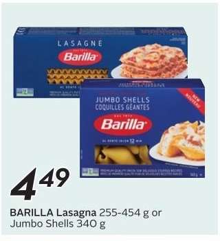 Barilla Lasagna or Jumbo Shells