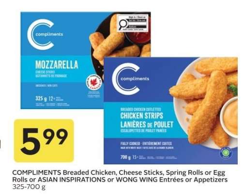 COMPLIMENTS Breaded Chicken, Cheese Sticks, Spring Rolls or Egg Rolls or ASIAN INSPIRATIONS or WONG WING Entrées or Appetizers