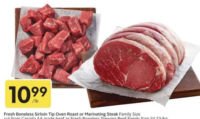 Fresh Boneless Sirloin Tip Oven Roast or Marinating Steak Family Size