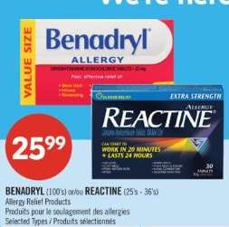 BENADRYL (100's) or/and REACTINE (25's - 36's)