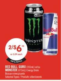 RED BULL, GURU or MONSTER