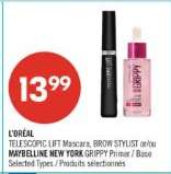 L'ORÉAL TELESCOPIC LIFT Mascara, BROW STYLIST and/or MAYBELLINE NEW YORK GRIPPY Primer / Base