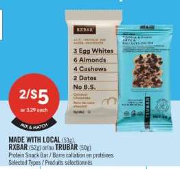 RXBAR (52g) or TRUBAR (50g)