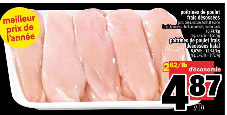 Poitrines de poulet frais désossées