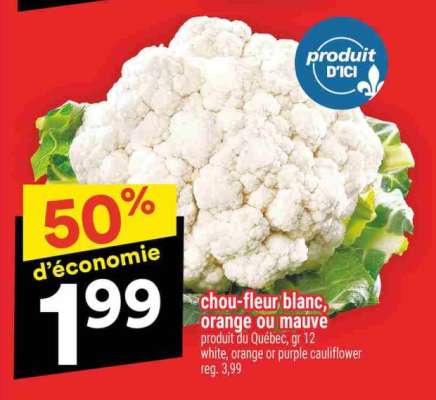 chou-fleur blanc, orange ou mauve