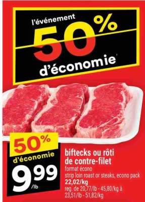 biftecks ou rôti de contre-filet