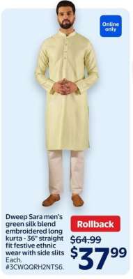 Dweep Sara men's green silk blend embroidered long kurta