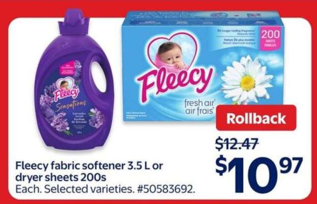 Fleecy fabric softener 3.5 L or dryer sheets 200s