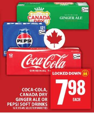 Coca-Cola, Canada Dry Ginger Ale or Pepsi Soft Drinks