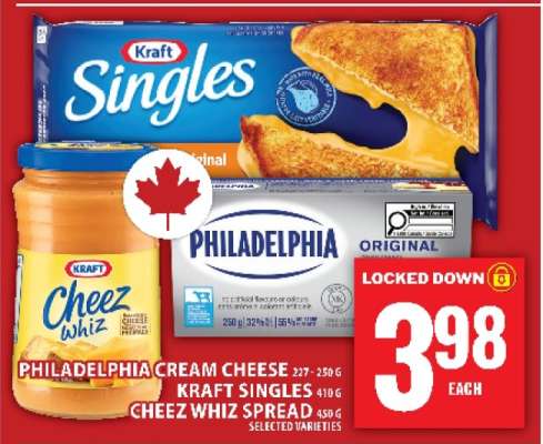 Philadelphia Cream Cheese, Kraft Singles, Cheez Whiz Spread