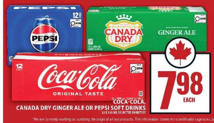 Canada Dry Ginger Ale or Pepsi Soft Drinks