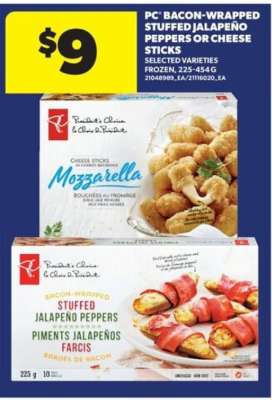 PC Bacon-Wrapped Stuffed Jalapeño Peppers or Cheese Sticks
