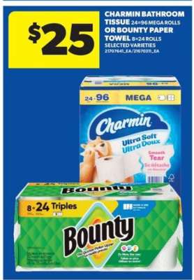 CHARMIN Bathroom Tissue or BOUNTY Paper Towel