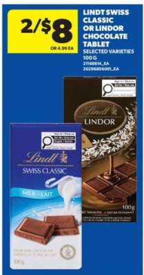 Lindt Swiss Classic or Lindor Chocolate Tablet