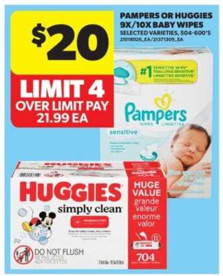 Pampers or Huggies 9x/10x Baby Wipes