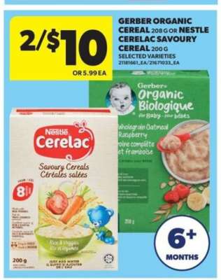 Gerber Organic Cereal or Nestle Cerelac Savoury Cereal