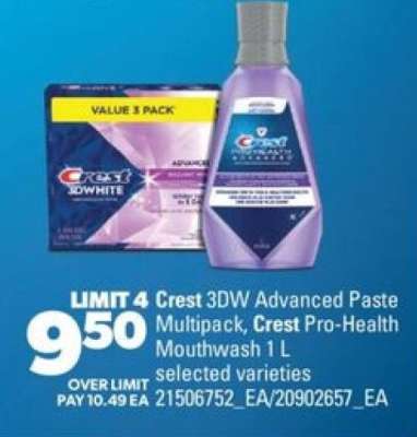 Crest 3DW Advanced Paste Multipack, Crest Pro-Health Mouthwash 1 L