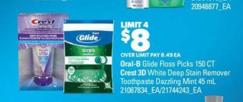 Oral-B Glide Floss Picks 150 CT & Crest 3D White Deep Stain Remover Toothpaste Dazzling Mint 45 mL