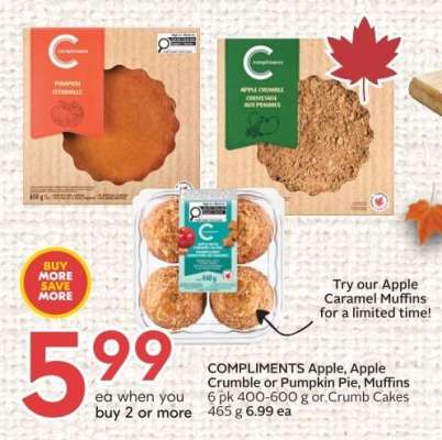 COMPLIMENTS Apple, Apple Crumble or Pumpkin Pie, Muffins