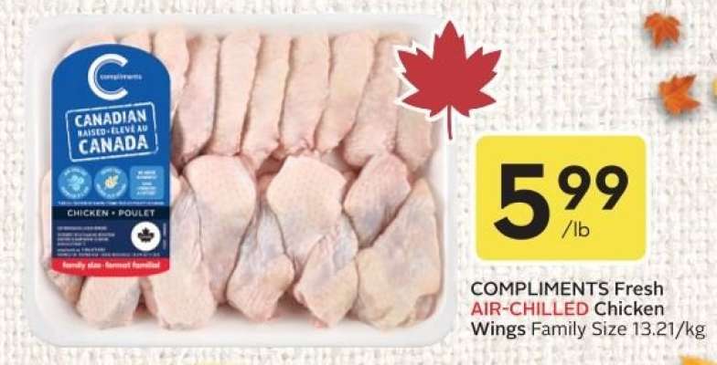 COMPLIMENTS Fresh AIR-CHILLED Chicken Wings Family Size 13.21/kg