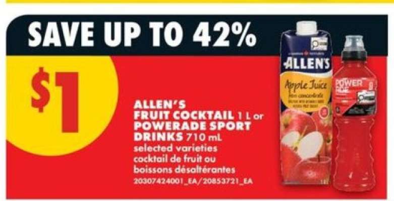 ALLEN'S FRUIT COCKTAIL 1 L or POWERADE SPORT DRINKS 710 mL