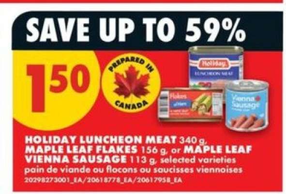 Holiday Luncheon Meat, Maple Leaf Flakes, Maple Leaf Vienna Sausage