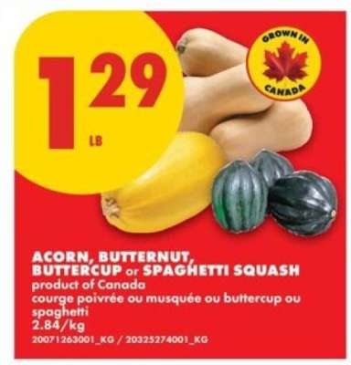 ACORN, BUTTERNUT, BUTTERCUP or SPAGHETTI SQUASH