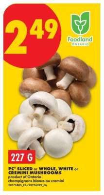 PC Sliced or Whole, White or Cremini Mushrooms