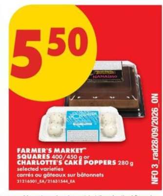 FARMER'S MARKET SQUARES or CHARLOTTE'S CAKE POPPERS
