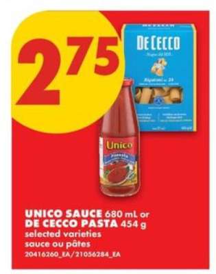 UNICO SAUCE or DE CECCO PASTA