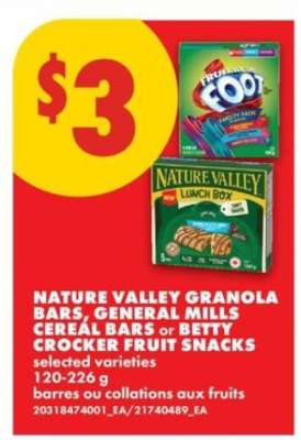 Nature Valley Granola Bars, General Mills Cereal Bars or Betty Crocker Fruit Snacks