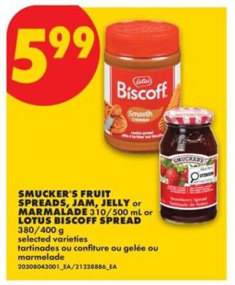 Smucker's Fruit Spreads, Jam, Jelly or Marmalade / Lotus Biscoff Spread