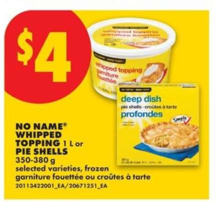 NO NAME® WHIPPED TOPPING 1 L or PIE SHELLS