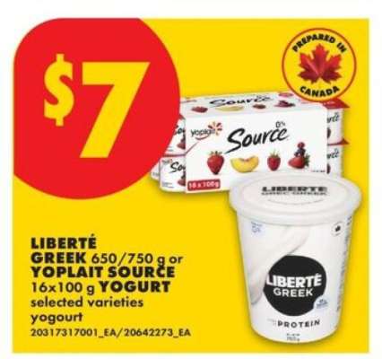 LIBERTÉ GREEK or YOPLAIT SOURCE YOGURT