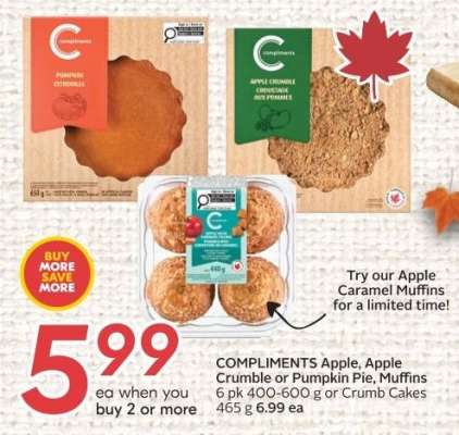 COMPLIMENTS Apple, Apple Crumble or Pumpkin Pie, Muffins