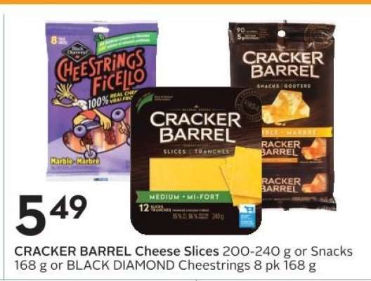 CRACKER BARREL Cheese Slices or Snacks, BLACK DIAMOND Cheestrings