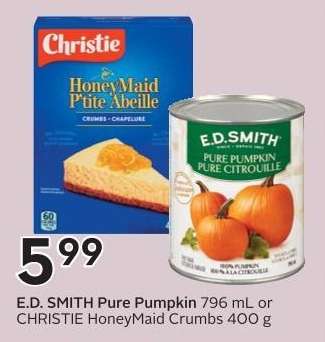 E.D. SMITH Pure Pumpkin or CHRISTIE HoneyMaid Crumbs