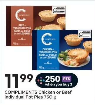 COMPLIMENTS Chicken or Beef Individual Pot Pies 750 g