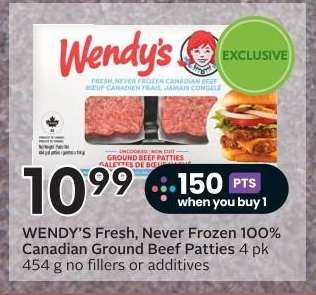 WENDY'S Fresh, Never Frozen 100% Canadian Ground Beef Patties