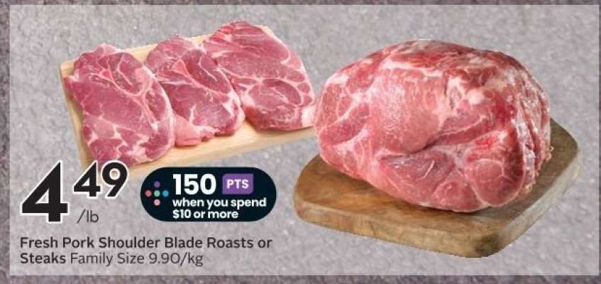 Fresh Pork Shoulder Blade Roasts or Steaks Family Size